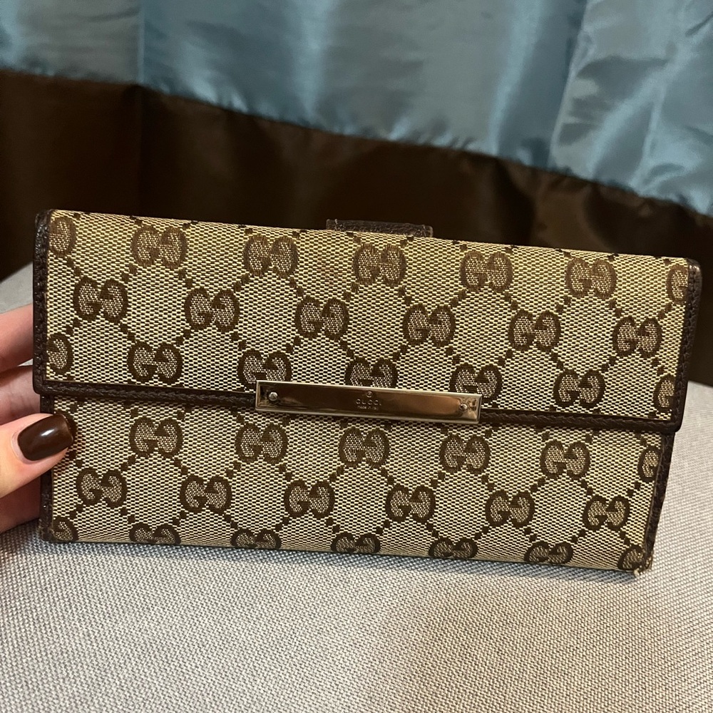 Gucci Beige and Brown GG Canvas Wallet
